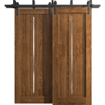 Sliding Closet Barn Bypass Doors 36 x 80 inches | Ego 5014 Cognac Oak | Modern 6.6ft Rails Hardware Set | Wood Solid Bedroom Wardrobe Doors