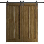 Modern Double Barn Door 36 x 80 inches | Ego 5014 Marble Oak | 13FT Rail Track Set | Solid Panel Interior Doors