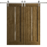 Modern Double Barn Door 36 x 80 inches | Ego 5014 Marble Oak | 13FT Silver Rail Track Set | Solid Panel Interior Doors