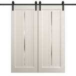 Modern Double Barn Door 36 x 80 inches | Ego 5014 Painted White Oak | 13FT Rail Track Set | Solid Panel Interior Doors