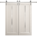 Modern Double Barn Door 36 x 80 inches | Ego 5014 Painted White Oak | 13FT Silver Rail Track Set | Solid Panel Interior Doors