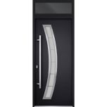 Front Exterior Prehung Steel Door / Deux 6500 Black / Transom Window / Stainless Inserts Single Modern Painted-W36" x H80+16"-Right-hand Inswing