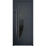 Front Exterior Prehung Steel Door / Deux 6501 Anthracite / Stainless Inserts Single Modern Painted