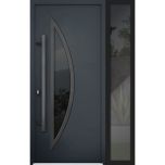 Front Exterior Prehung Steel Door / Deux 6501 Anthracite / Sidelight Exterior Window /  Stainless Inserts Single Modern Painted-W36+12" x H80"-Right-hand Inswing