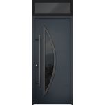 Front Exterior Prehung Steel Door / Deux 6501 Anthracite / Transom Window / Stainless Inserts Single Modern Painted-W36" x H80+16"-Right-hand Inswing