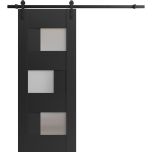 Sturdy Barn Door Frosted Glass | Sete 6933 Matte Black | 6.6FT Rail Hangers Heavy Hardware Set | Solid Panel Interior Doors-18" x 80"