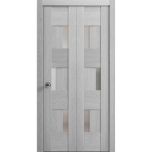 Sliding Closet Bi-fold Doors | Sete 6933 Light Grey Oak with Frosted Glass | Sturdy Tracks Moldings Trims Hardware Set | Wood Solid Bedroom Wardrobe Doors 