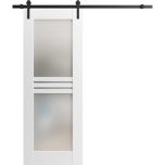 Modern Barn Door 4 Lites / Mela 7222 / 6.6FT Rail Track Heavy Hardware Set / Solid Panel Interior Doors-18" x 80"