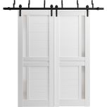 Sliding Closet Barn Bypass Doors | Veregio 7288 White Silk with Frosted Glass | Sturdy 6.6ft Rails Hardware Set | Wood Solid Bedroom Wardrobe Doors 