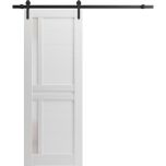 Sturdy Barn Door | Veregio 7288 White Silk with Frosted Glass | 6.6FT Rail Hangers Heavy Hardware Set | Solid Panel Interior Doors