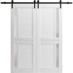 Sturdy Double Barn Door | Veregio 7288 White Silk with Frosted Glass | 13FT Rail Hangers Heavy Set | Solid Panel Interior Doors