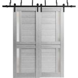 Sliding Closet Barn Bypass Doors | Veregio 7288 Light Grey Oak with Frosted Glass | Sturdy 6.6ft Rails Hardware Set | Wood Solid Bedroom Wardrobe Doors 