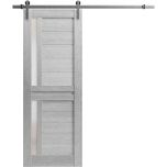 Sturdy Barn Door | Veregio 7288 Light Grey Oak with Frosted Glass | 6.6FT Silver Rail Hangers Heavy Hardware Set | Solid Panel Interior Doors