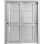 Sliding Closet Bypass Doors | Veregio 7288 Light Grey Oak with Frosted Glass | Sturdy Rails Moldings Trims Hardware Set | Wood Solid Bedroom Wardrobe Doors 