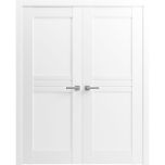 Solid French Double Doors / Mela 7444 White Silk / Wood Solid Panel Frame / Closet Bedroom Modern Doors -36" x 80"