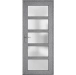 Front Exterior Prehung FiberGlass Door Frosted Glass / Manux 8002 Grey Ash / Office Commercial and Residential Doors Entrance Patio Garage-W36" x H80"-Right-hand Inswing