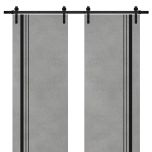 Sliding Double Barn Doors with Hardware | Planum 0011 Concrete and Aluminum Strips | 13FT Rail Hangers Sturdy Set | Modern Solid Panel Interior Hall Bedroom Bathroom Door