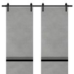 Sliding Double Barn Doors with Hardware | Planum 0012 Concrete and Aluminum Strips | 13FT Rail Hangers Sturdy Set | Modern Solid Panel Interior Hall Bedroom Bathroom Door