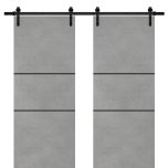 Sliding Double Barn Doors with Hardware | Planum 0014 Concrete and Aluminum Strips | 13FT Rail Hangers Sturdy Set | Modern Solid Panel Interior Hall Bedroom Bathroom Door