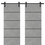 Sliding Double Barn Doors with Hardware | Planum 0015 Concrete and Aluminum Strips | 13FT Rail Hangers Sturdy Set | Modern Solid Panel Interior Hall Bedroom Bathroom Door