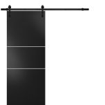 Sturdy Barn Door with Hardware | Planum 0110 Black Matte and Aluminum Strips | 6.6FT Rail Hangers Heavy Set | Modern Solid Panel Interior Doors