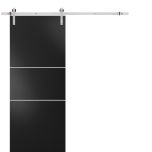 Sturdy Barn Door with Hardware | Planum 0110 Black Matte and Aluminum Strips | 6.6FT Rail Hangers Heavy Set | Modern Solid Panel Interior Doors