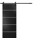 Sturdy Barn Door with Hardware | Planum 0210 Black Matte and Aluminum Strips | 6.6FT Rail Hangers Heavy Set | Modern Solid Panel Interior Doors