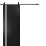 Sturdy Barn Door with Hardware | Planum 0310 Black Matte and Aluminum Strips | 6.6FT Rail Hangers Heavy Set | Modern Solid Panel Interior Doors