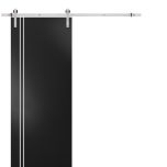 Sturdy Barn Door with Hardware | Planum 0310 Black Matte and Aluminum Strips | 6.6FT Rail Hangers Heavy Set | Modern Solid Panel Interior Doors