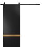 Sturdy Barn Door with Hardware | Planum 2010 Black Matte and Aluminum Strips | 6.6FT Rail Hangers Heavy Set | Modern Solid Panel Interior Doors