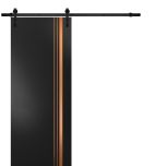 Sturdy Barn Door with Hardware | Planum 1010 Black Matte and Aluminum Strips | 6.6FT Rail Hangers Heavy Set | Modern Solid Panel Interior Doors