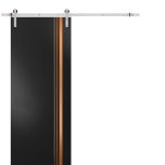 Sturdy Barn Door with Hardware | Planum 1010 Black Matte and Aluminum Strips | 6.6FT Rail Hangers Heavy Set | Modern Solid Panel Interior Doors