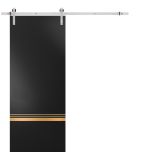 Sturdy Barn Door with Hardware | Planum 2010 Black Matte and Aluminum Strips | 6.6FT Rail Hangers Heavy Set | Modern Solid Panel Interior Doors