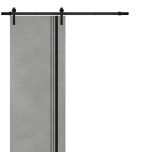 Sliding Barn Door with Hardware | Planum 0011 Concrete and Aluminum Strips | 6.6FT Rail Hangers Sturdy Set | Modern Solid Panel Interior Doors