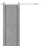 Sliding Barn Door with 6.6ft Hardware | Planum 0017 Concrete and Aluminum Strips | Rail Hangers Sturdy Silver Set | Modern Solid Panel Interior Doors-18" x 80"