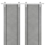 Sliding Double Barn Doors with Hardware | Planum 0017 Concrete and Aluminum Strips | 13FT Rail Hangers Sturdy Set | Modern Solid Panel Interior Hall Bedroom Bathroom Door-36" x 80" (2* 18x80)