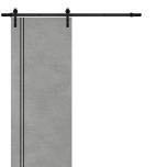 Sliding Barn Door with Hardware | Planum 0016 Concrete and Aluminum Strips | 6.6FT Rail Hangers Sturdy Set | Modern Solid Panel Interior Doors