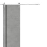 Sliding Barn Door with 6.6ft Hardware | Planum 0016 Concrete and Aluminum Strips | Rail Hangers Sturdy Silver Set | Modern Solid Panel Interior Doors