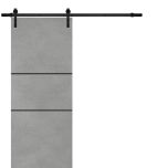 Sliding Barn Door with Hardware | Planum 0014 Concrete and Aluminum Strips | 6.6FT Rail Hangers Sturdy Set | Modern Solid Panel Interior Doors