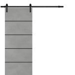 Sliding Barn Door with Hardware | Planum 0015 Concrete and Aluminum Strips | 6.6FT Rail Hangers Sturdy Set | Modern Solid Panel Interior Doors