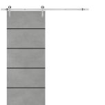 Sliding Barn Door with 6.6ft Hardware | Planum 0015 Concrete and Aluminum Strips | Rail Hangers Sturdy Silver Set | Modern Solid Panel Interior Doors