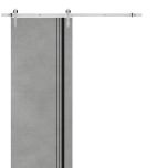 Sliding Barn Door with 6.6ft Hardware | Planum 0011 Concrete and Aluminum Strips | Rail Hangers Sturdy Silver Set | Modern Solid Panel Interior Doors