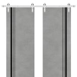 Sliding Double Barn Doors with Hardware | Planum 0011 Concrete and Aluminum Strips | Silver 13FT Rail Hangers Sturdy Set | Modern Solid Panel Interior Hall Bedroom Bathroom Door