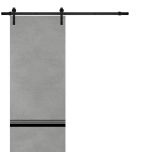 Sliding Barn Door with Hardware | Planum 0012 Concrete and Aluminum Strips | 6.6FT Rail Hangers Sturdy Set | Modern Solid Panel Interior Doors