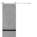 Sliding Barn Door with 6.6ft Hardware | Planum 0012 Concrete and Aluminum Strips | Rail Hangers Sturdy Silver Set | Modern Solid Panel Interior Doors