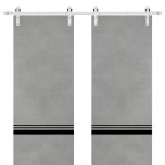 Sliding Double Barn Doors with Hardware | Planum 0012 Concrete and Aluminum Strips | Silver 13FT Rail Hangers Sturdy Set | Modern Solid Panel Interior Hall Bedroom Bathroom Door