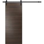 Planum 0010 Sliding Wood Flush Solid Brown Barn Door Chocolate Ash and Steel Rail Track 6.6FT