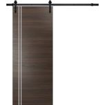 Sturdy Barn Door with Hardware | Planum 0310 Chocolate Ash and Aluminum Strips | 6.6FT Rail Hangers Heavy Set | Modern Solid Panel Interior Doors