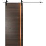 Sturdy Barn Door with Hardware | Planum 1010 Chocolate Ash and Aluminum Strips | 6.6FT Rail Hangers Heavy Set | Modern Solid Panel Interior Doors