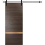 Sturdy Barn Door with Hardware | Planum 2010 Chocolate Ash and Aluminum Strips | 6.6FT Rail Hangers Heavy Set | Modern Solid Panel Interior Doors